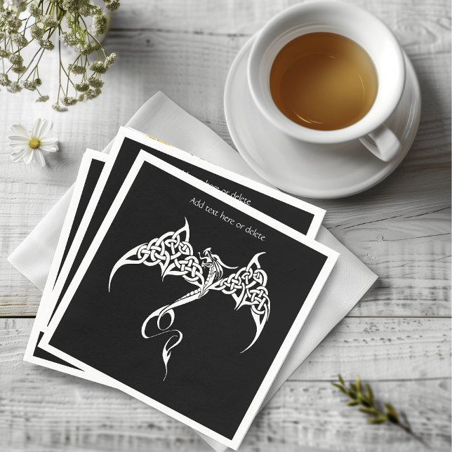 Celtic Tribal Dragon Schwarz-weiß Serviette (Von Creator hochgeladen)