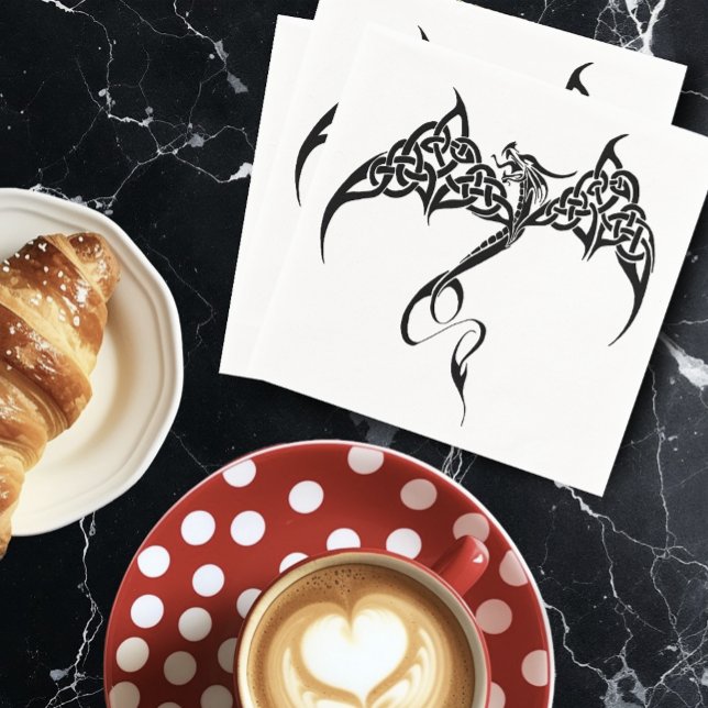 Celtic Tribal Dragon Schwarz-weiß Serviette (Von Creator hochgeladen)