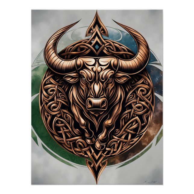 Celtic Tribal Taurus Zodiac Art Poster (Vorderseite)