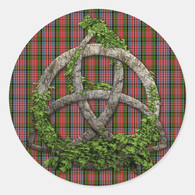 Celtic Trinity Knot and Clan MacPherson Tartan Runder Aufkleber (Vorderseite)