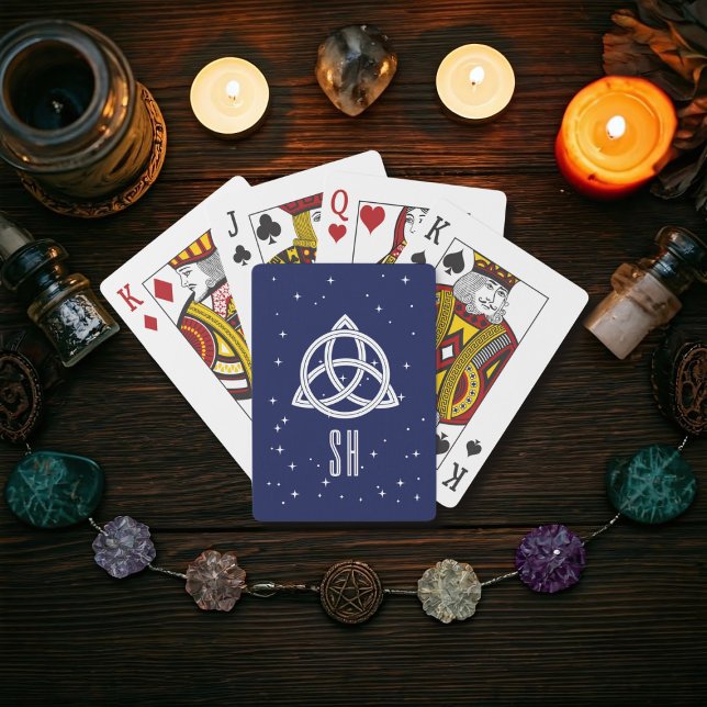 Celtic Trinity Knot Monogram Blue Playing Cards Spielkarten (Just add your initial!)