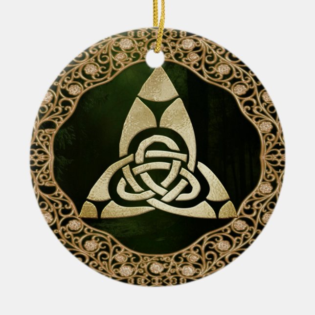 Celtic Trinity Knot on Forest Shadows Keramik Ornament (Vorne)