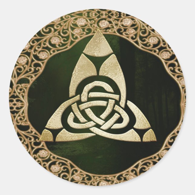Celtic Trinity Knot on Forest Shadows Runder Aufkleber (Vorderseite)