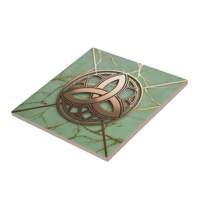 Celtic Trinity Knot on Sage Marble Gold Veins Fliese (Seite)