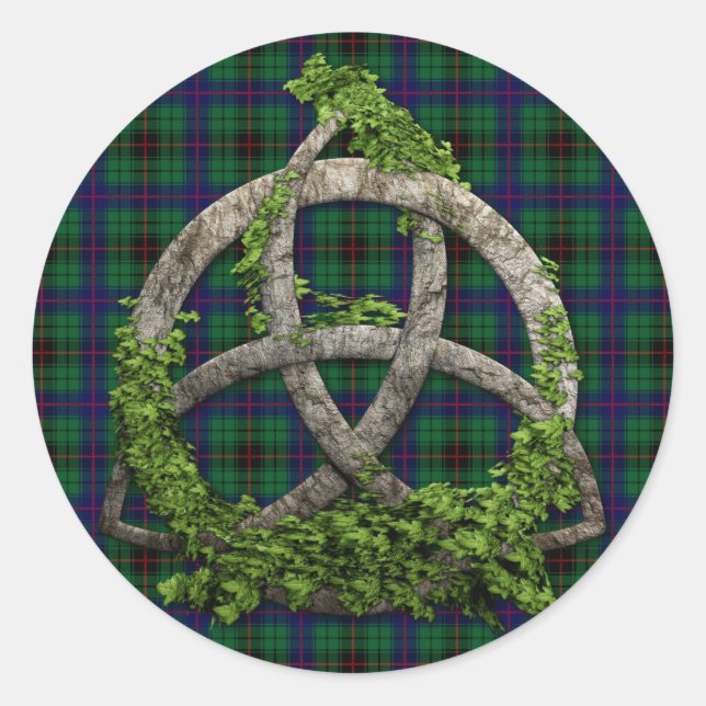 Celtic Trinity Knot und Clan Davidson Tartan Runder Aufkleber (Vorderseite)