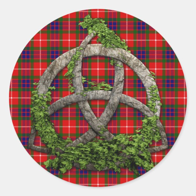 Celtic Trinity Knot und Clan Fraser Tartan Runder Aufkleber (Vorderseite)