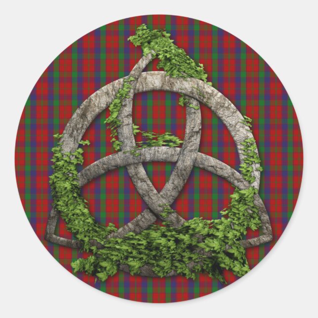 Celtic Trinity Knot und Clan Robertson Tartan Runder Aufkleber (Vorderseite)