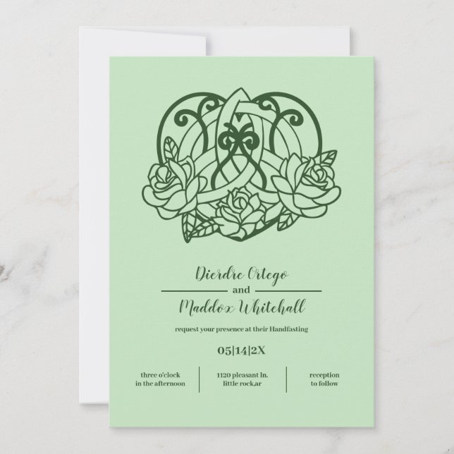 Celtic Triquetra Irish Heart Green Handfasts Einladung (Vorderseite)