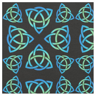 Celtic Triquetra Muster Blues und Green on Black Stoff