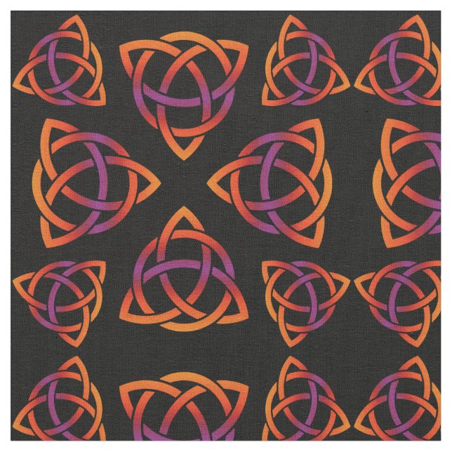 Celtic Triquetra Muster Orangen und Lila auf Bla Stoff (Nahaufnahme)