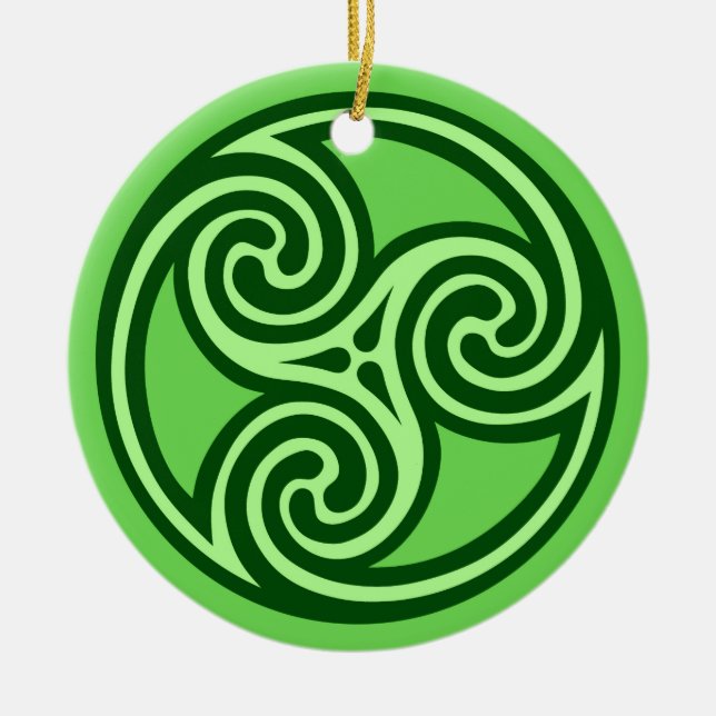 Celtic Triskele Muster, Limon und dunkel grün Keramik Ornament (Vorne)