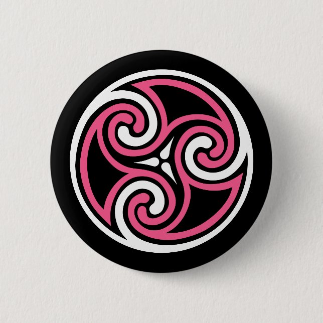 Celtic Triskele Ornament, Fuchsia, Black and White Button (Vorderseite)
