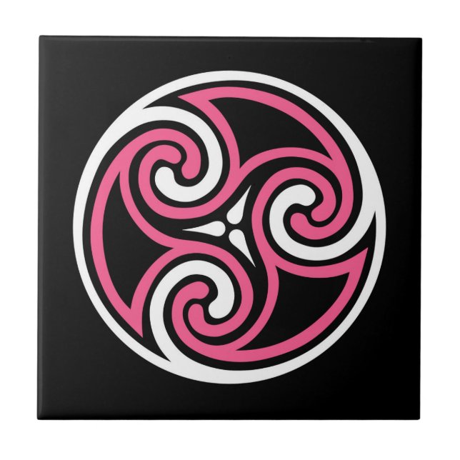 Celtic Triskele Ornament, Fuchsia, Black and White Fliese (Vorderseite)