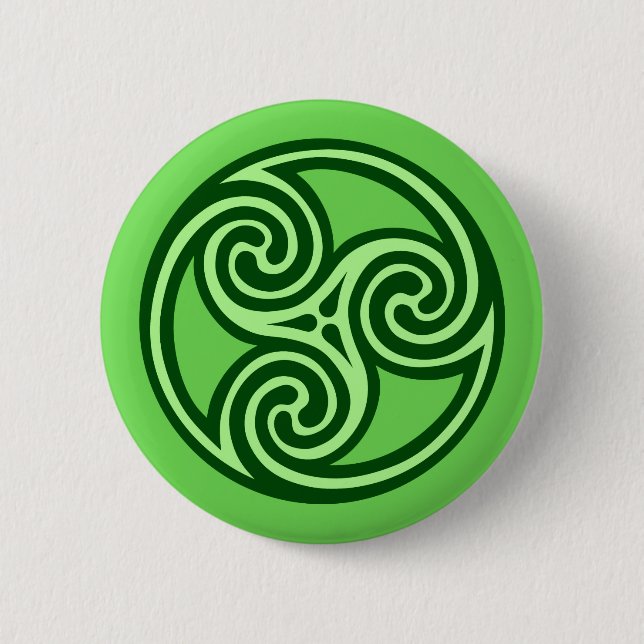 Celtic Triskele Ornament, Limon und dunkel grün Button (Vorderseite)