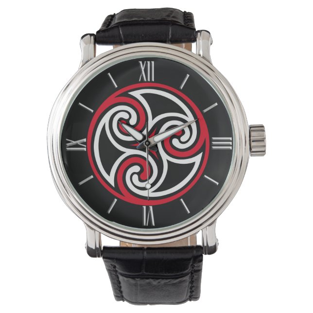Celtic Triskele Ornament, Red, Black and White Armbanduhr (Vorderseite)