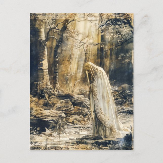 Celtic Veiled Woman in Forest Postkarte (Vorderseite)