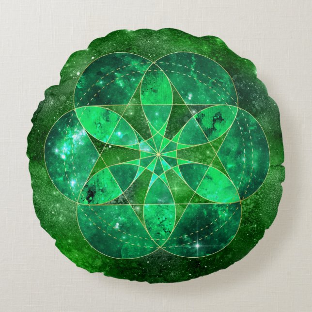Celtic Watercolor Mandala Galaxy Sacred Geometry Rundes Kissen (Vorderseite)