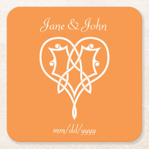 Celtic Weave Heart in Orange Paper Untersetzer