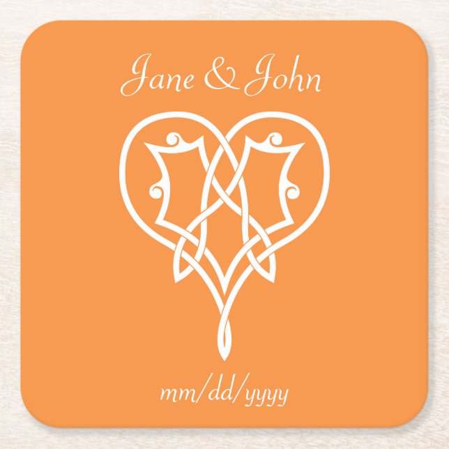 Celtic Weave Heart in Orange Paper Untersetzer (Vorderseite)