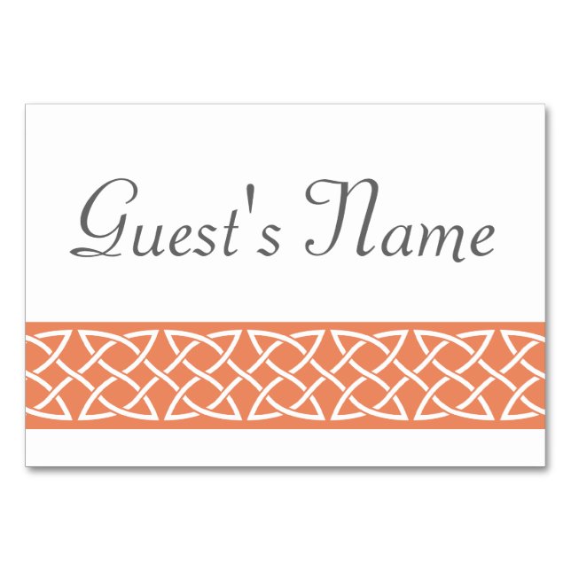 Celtic Weave Hearts in Coral Table Card Tischnummer (Vorderseite)