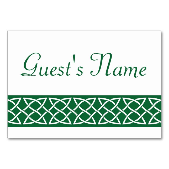 Celtic Weave Hearts in Green Table Card Tischnummer (Vorderseite)