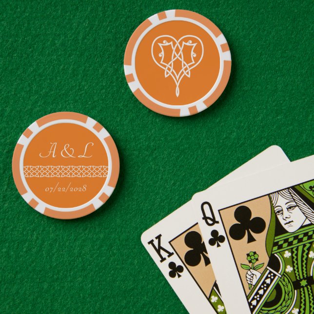 Celtic Weave Hearts in Orange Pokerchips (Pokertisch (doppelt))
