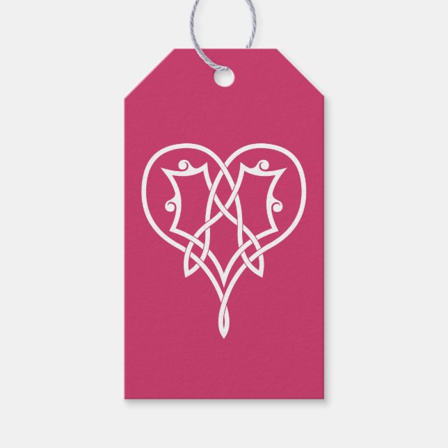 Celtic Weave Hearts in Raspberry Gift Tag Geschenkanhänger (Vorderseite)