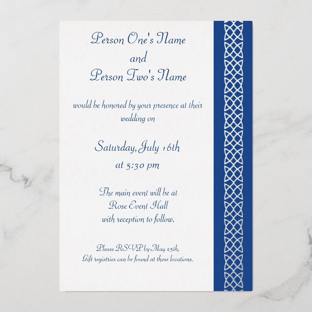 Celtic Weave Hearve in Blue Foil Einladung (Vorderseite)