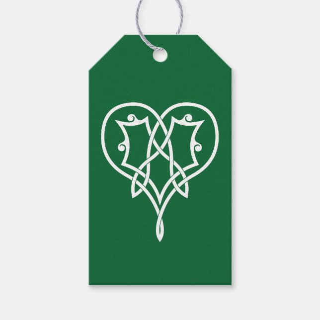 Celtic Weave Hearve in Green Gift Tag Geschenkanhänger (Vorderseite)