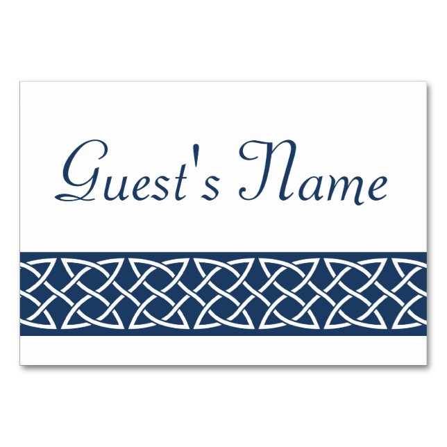 Celtic Weave Hearve in Navy Table Card Tischnummer (Vorderseite)