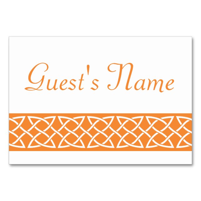 Celtic Weave Hearve in Orange Table Card Tischnummer (Vorderseite)