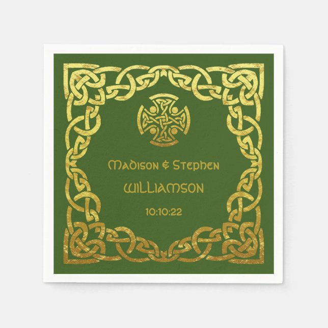 Celtic Wedding Green Imitats Gold Personalize Serviette (Vorderseite)