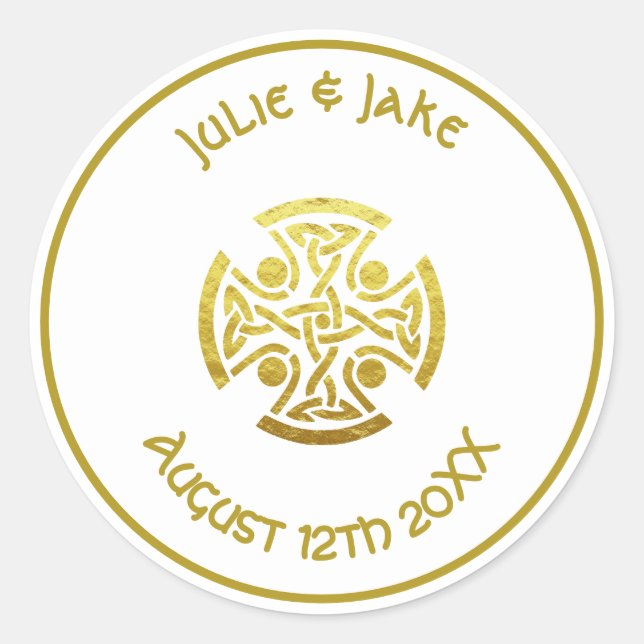 Celtic Wedding Imitate Gold Celtic Knot Cross Runder Aufkleber (Vorderseite)