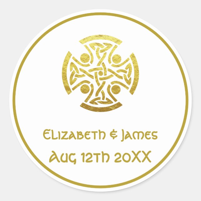 Celtic Wedding Imitate Gold Celtic Knot Cross Runder Aufkleber (Vorderseite)