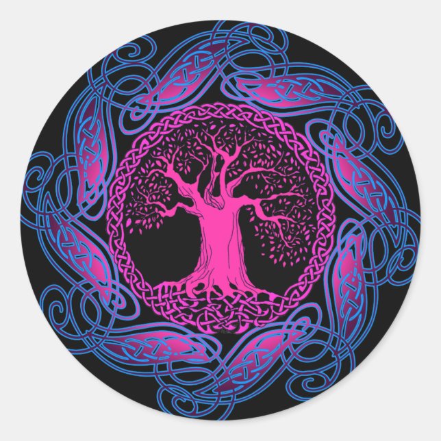 Celtic Wisdom Tree (Ultra Violet Version) Runder Aufkleber (Vorderseite)