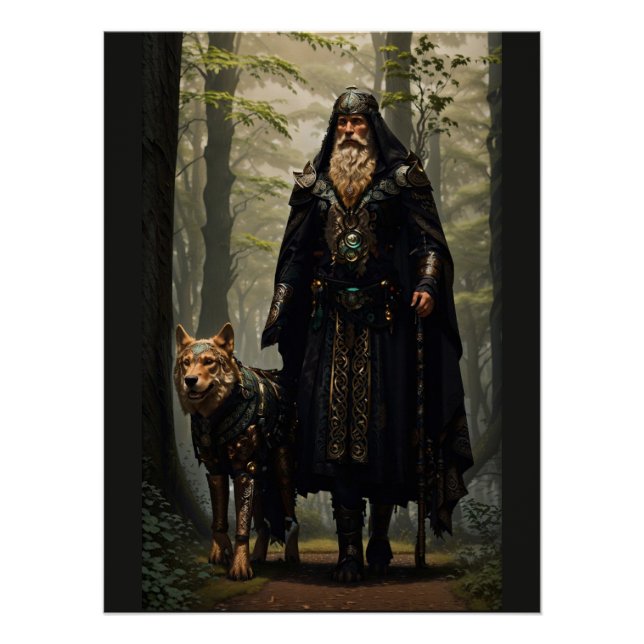 Celtic Wizard und Wolf Canvas Print Poster (Vorderseite)