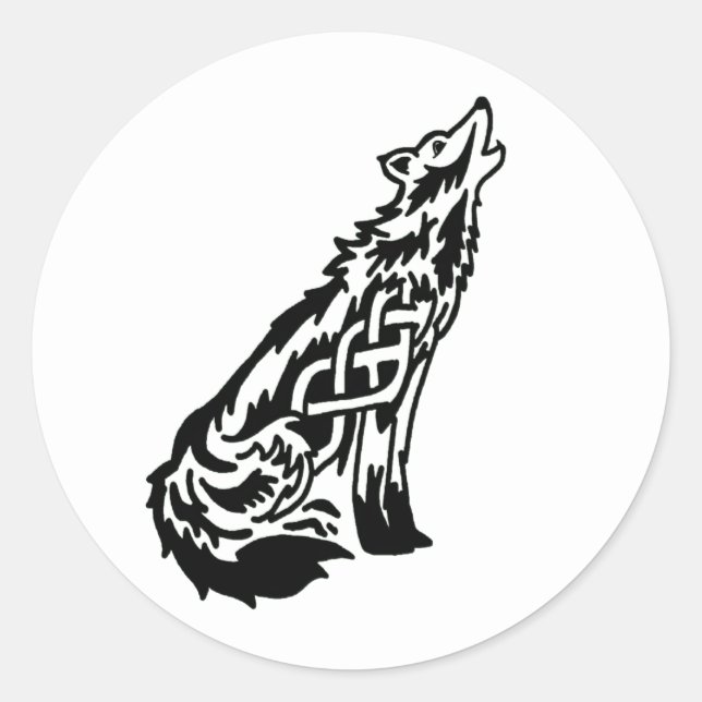 Celtic Wolf Classic Round Sticker (Vorderseite)