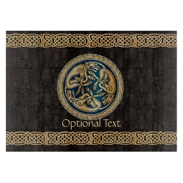 Celtic Wolf Knüpfarbeit Triad Schneidebrett (Vorderseite)