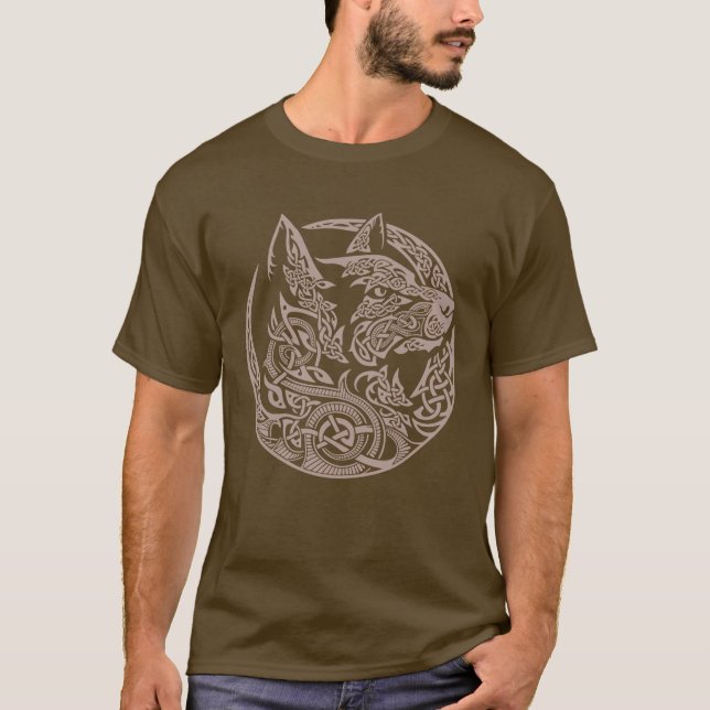 Celtic Wolf Knüpfarbeit Tribal Art Design T-Shirt (Vorderseite)