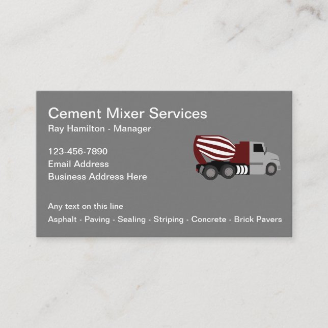 Cement Mixer Services Business Cards Visitenkarte (Vorderseite)