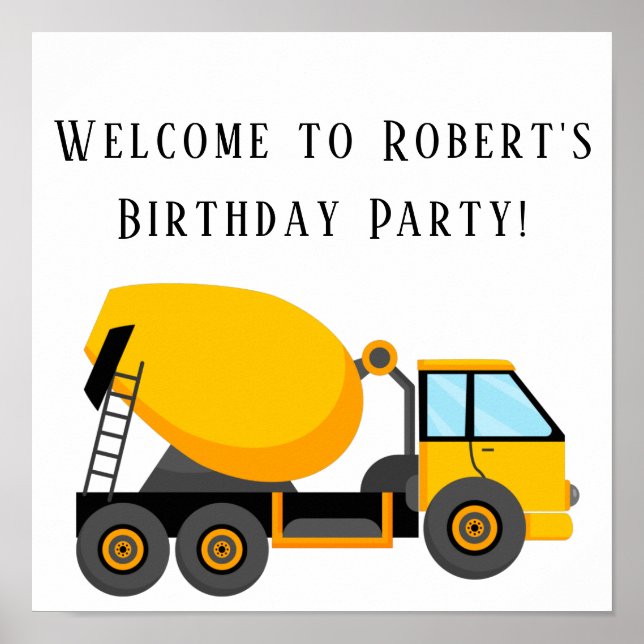 Cement Mixer Truck Birthday Party Square Poster (Vorne)