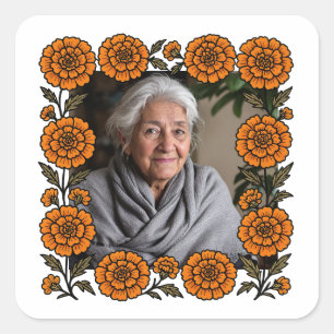 Cempasúchil Ofrenda Con Foto Día de Muertos Quadratischer Aufkleber