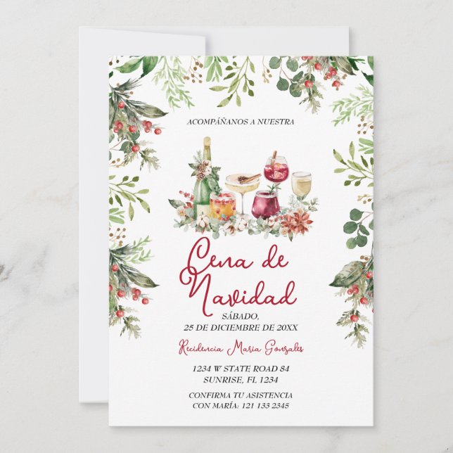 Cena De Navidad Christmas Cocktails Holiday Party Einladung (Vorderseite)