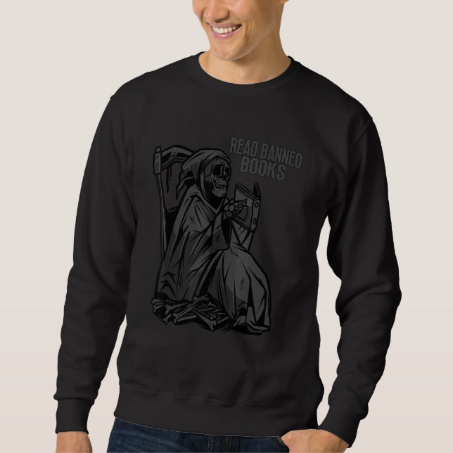 Censorship Grim Reaper Book Reading Nerd Read Bann Sweatshirt (Vorderseite)