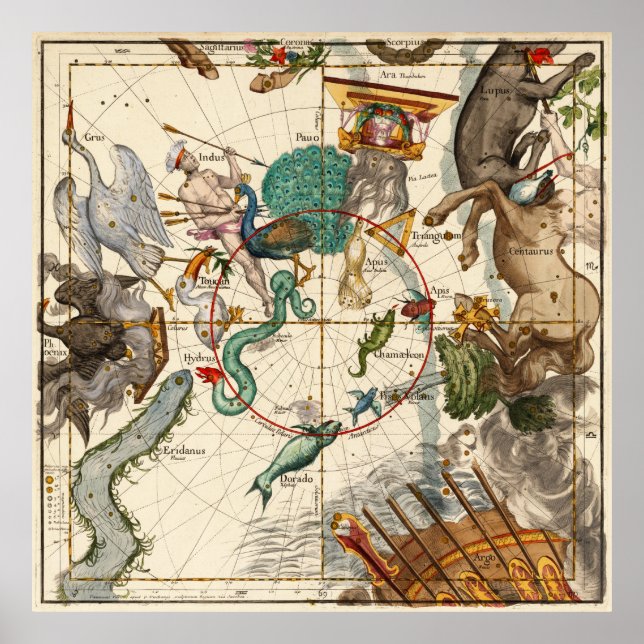 Centaurus, Indus, Chamaeleon, Eridanus, Lupulus Poster (Vorne)