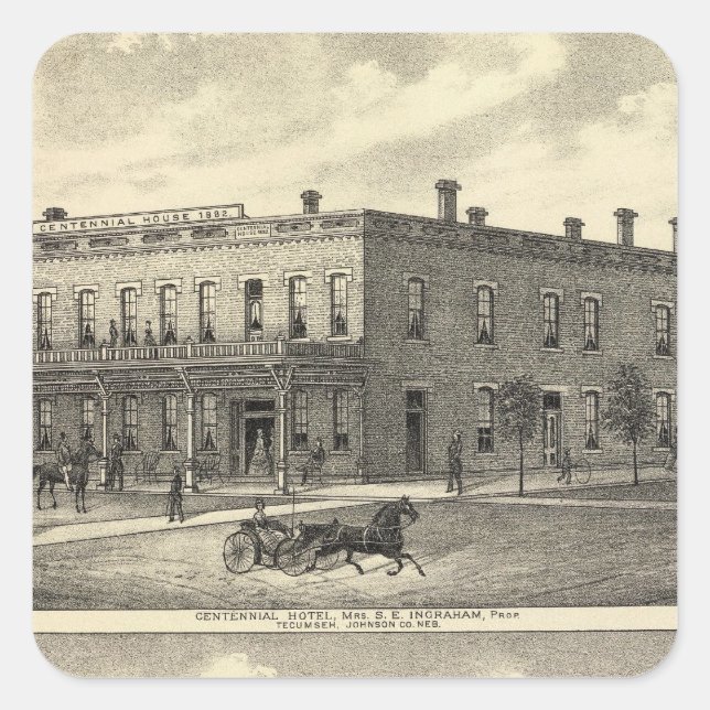 Centennial Hotel, Tecumseh und Neb, Nebraska Quadratischer Aufkleber (Vorderseite)