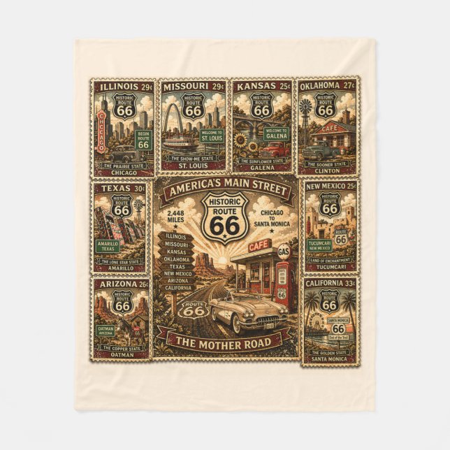 Centennial Mother Road Heritage-Briefmarke Fleecedecke (Vorderseite)