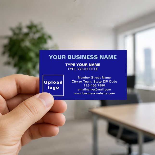 Center Aligned Style Blue Business Card Visitenkarte (Front of the business card)