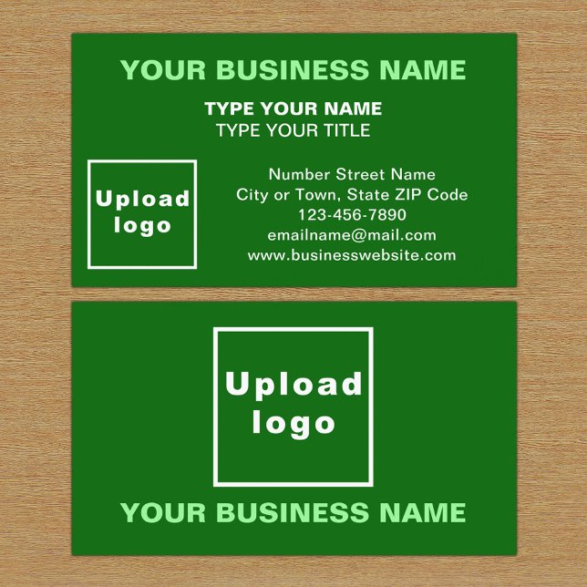 Center Aligned Style Green Business Card Visitenkarte (The front and back of the green business card)