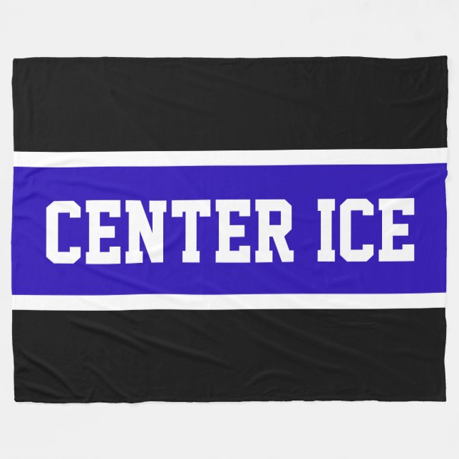 CENTER ICE Bright Blue Schwarz-weiß Hockey Strips Fleecedecke (Vorderseite (Horizontal))